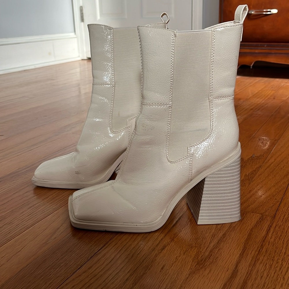 Cream patent leather boots